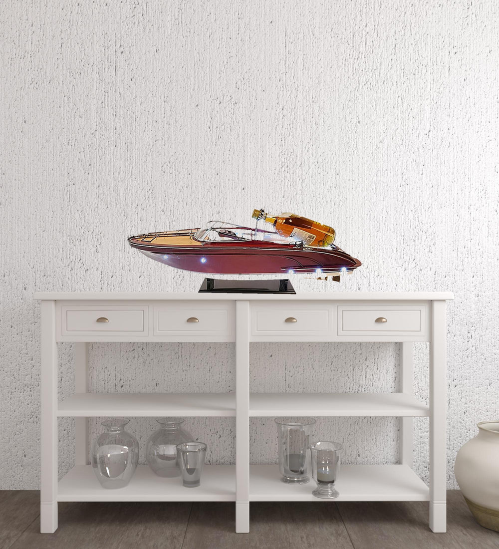 Homeroots 11" Wooden Wood Boat Sculpture And Wine Holder With Led Lights  Solid Wood 401857