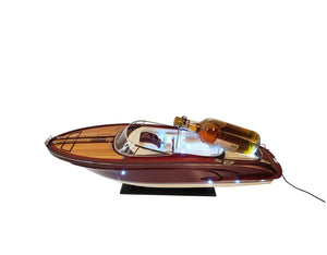 Homeroots 11" Wooden Wood Boat Sculpture And Wine Holder With Led Lights  Solid Wood 401857