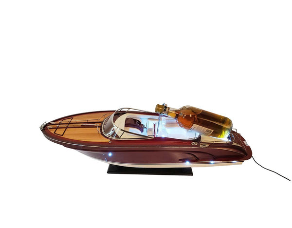 Homeroots 11" Wooden Wood Boat Sculpture And Wine Holder With Led Lights  Solid Wood 401857