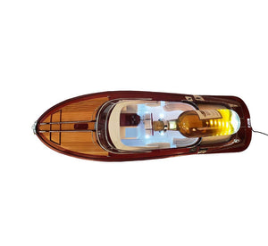 Homeroots 11" Wooden Wood Boat Sculpture And Wine Holder With Led Lights  Solid Wood 401857