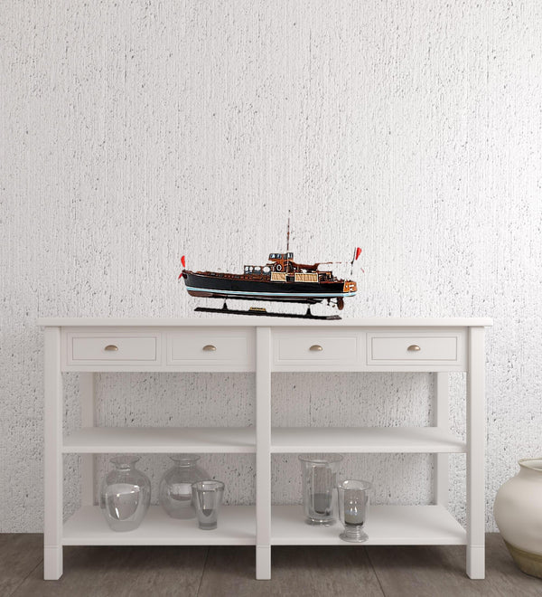 Homeroots 13" Black Brown And Ivory Hand Painted Decorative Boat Model  Solid Wood 401858