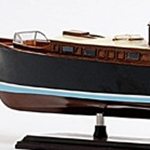 Homeroots 13" Black Brown And Ivory Hand Painted Decorative Boat Model  Solid Wood 401858