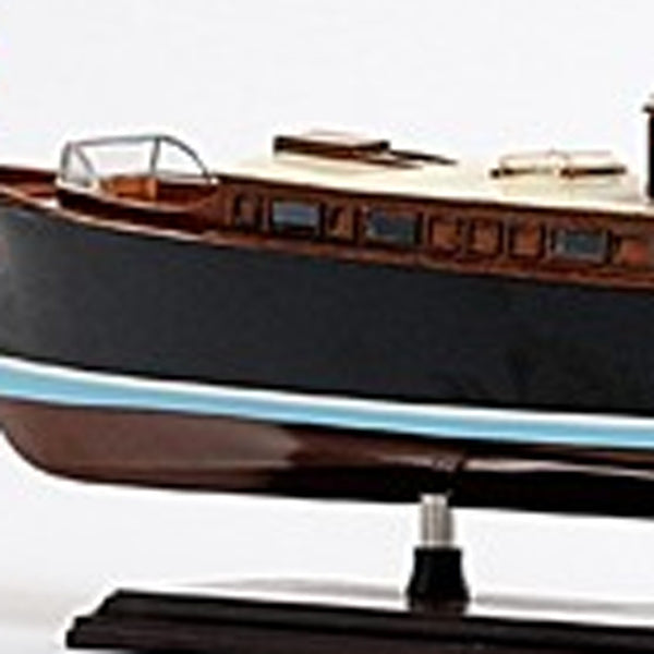 Homeroots 13" Black Brown And Ivory Hand Painted Decorative Boat Model  Solid Wood 401858