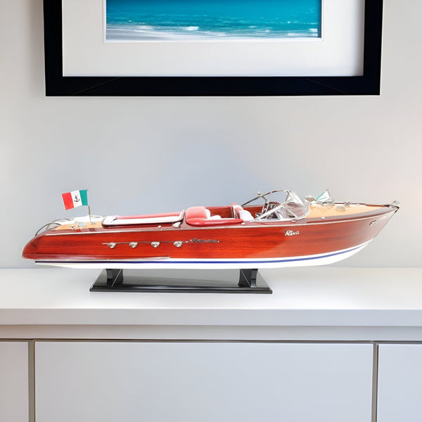 HomeRoots 10" Riva Aquarama Hand-Painted Decorative Speedboat - Classic Nautical Charm for Home Accents! 401859