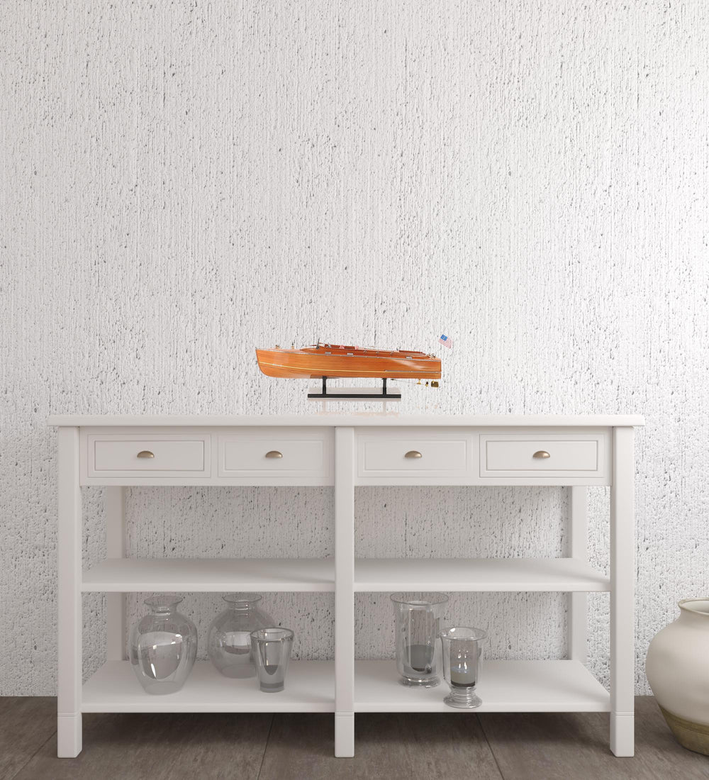 Homeroots 8" Brown Manufactured Wood Hand Painted Decorative Boat  Solid Wood 401863