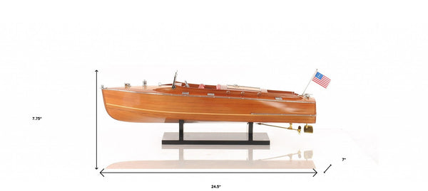 Homeroots 8" Brown Manufactured Wood Hand Painted Decorative Boat  Solid Wood 401863