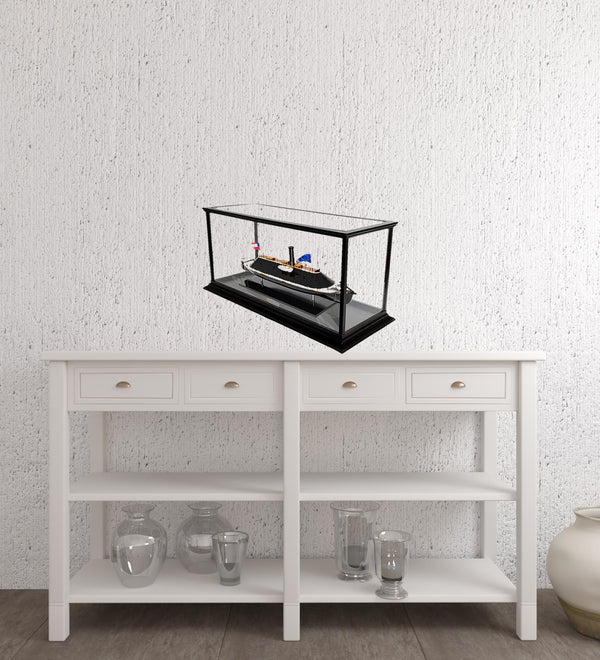 Homeroots 16" Brown And Black Solid Wood Hand Painted Css Virginia Display Case Model Boat  Solid Wood 401866