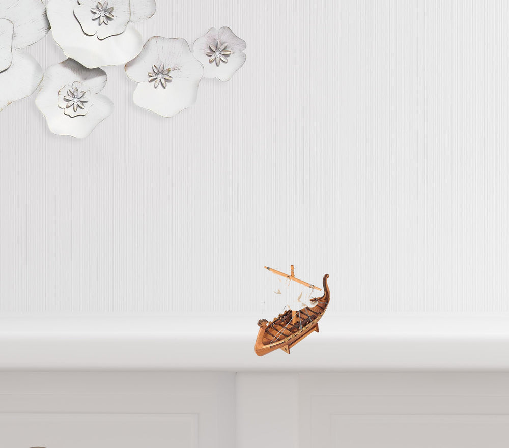 Homeroots 5" Natural Manufactured Wood Hand Painted Decorative Boat  Solid Wood 401868