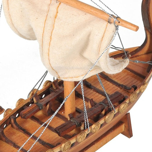 Homeroots 5" Natural Manufactured Wood Hand Painted Decorative Boat  Solid Wood 401868