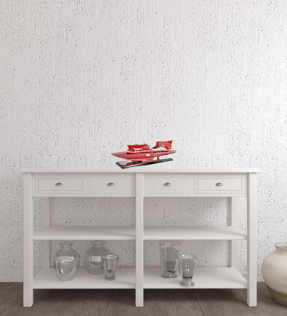 Homeroots 7" Red Manufactured Wood Hand Painted Decorative Boat  Solid Wood 401870