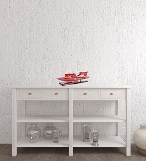 Homeroots 7" Red Manufactured Wood Hand Painted Decorative Boat  Solid Wood 401870