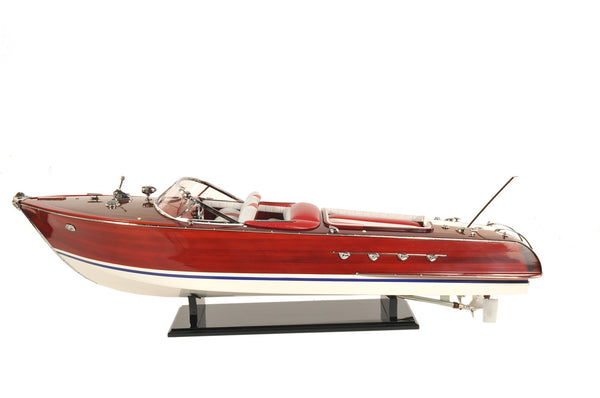 Homeroots 10" Red White And Brown Manufactured Wood Hand Painted Decorative Boat  Solid Wood 401871