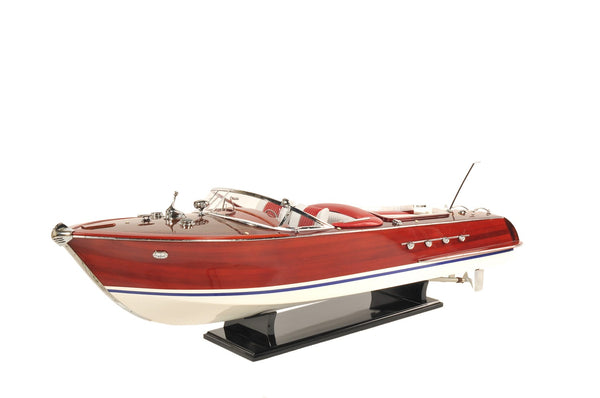 Homeroots 10" Red White And Brown Manufactured Wood Hand Painted Decorative Boat  Solid Wood 401871