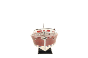 Homeroots 10" Red White And Brown Manufactured Wood Hand Painted Decorative Boat  Solid Wood 401871