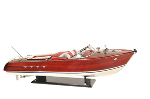Homeroots 10" Red White And Brown Manufactured Wood Hand Painted Decorative Boat  Solid Wood 401871