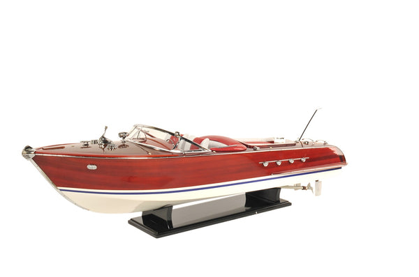 Homeroots 10" Red White And Brown Manufactured Wood Hand Painted Decorative Boat  Solid Wood 401871