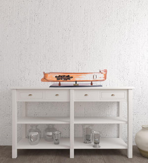 Homeroots 8" Wooden Manufactured Wood Hand Painted Decorative Boat  Solid Wood 401872