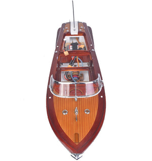 HomeRoots 9" Handcrafted Vintage Speedboat Sculpture - RC Ready, Mahogany & Cedar Model for Collectors & Enthusiasts 401874
