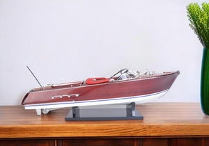 HomeRoots 9" Handcrafted Vintage Speedboat Sculpture - RC Ready, Mahogany & Cedar Model for Collectors & Enthusiasts 401874