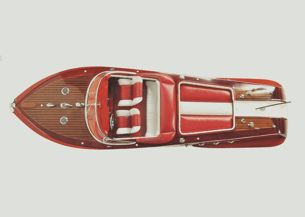 HomeRoots 9" Handcrafted Vintage Speedboat Sculpture - RC Ready, Mahogany & Cedar Model for Collectors & Enthusiasts 401874