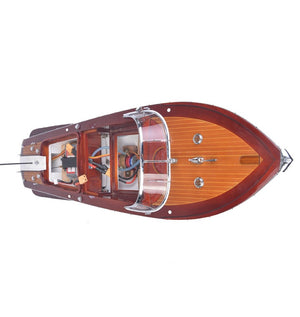 HomeRoots 9" Handcrafted Vintage Speedboat Sculpture - RC Ready, Mahogany & Cedar Model for Collectors & Enthusiasts 401874