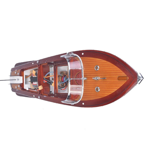 HomeRoots 9" Handcrafted Vintage Speedboat Sculpture - RC Ready, Mahogany & Cedar Model for Collectors & Enthusiasts 401874