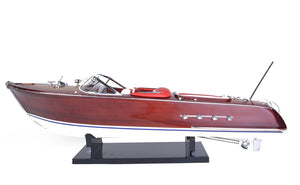 HomeRoots 9" Handcrafted Vintage Speedboat Sculpture - RC Ready, Mahogany & Cedar Model for Collectors & Enthusiasts 401874