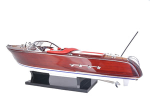 HomeRoots 9" Handcrafted Vintage Speedboat Sculpture - RC Ready, Mahogany & Cedar Model for Collectors & Enthusiasts 401874