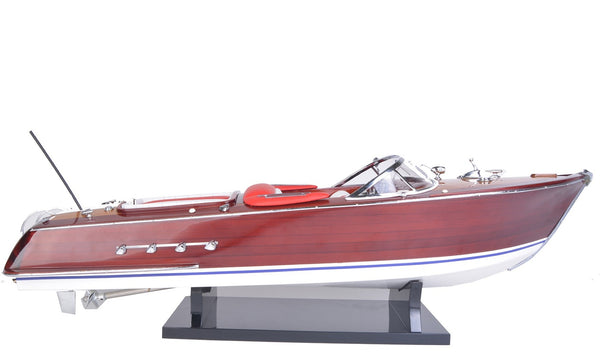 HomeRoots 9" Handcrafted Vintage Speedboat Sculpture - RC Ready, Mahogany & Cedar Model for Collectors & Enthusiasts 401874