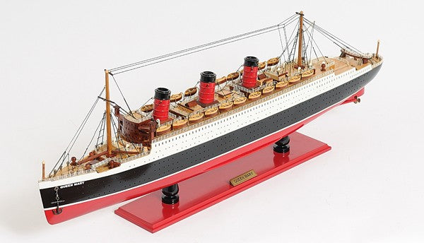 Homeroots 12" Black And Red Solid Wood Hand Painted Rms Queen Mary Large Model Boat  Solid Wood 401876