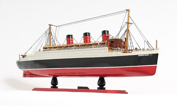 Homeroots 12" Black And Red Solid Wood Hand Painted Rms Queen Mary Large Model Boat  Solid Wood 401876