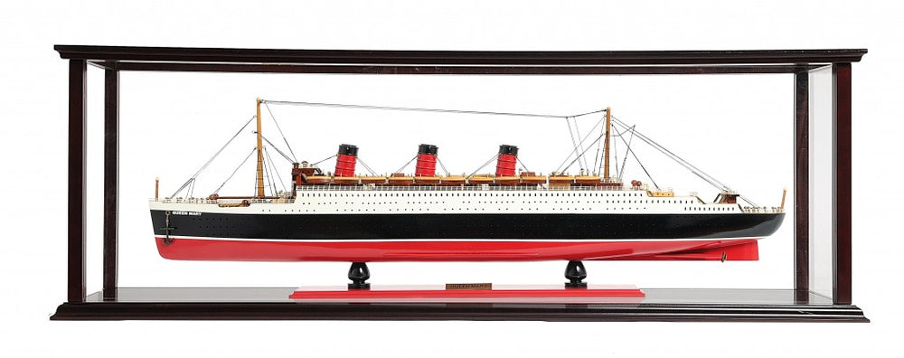 Homeroots 15" Black And Red Solid Wood Hand Painted Rms Queen Mary Large Display Case Model Boat  Solid Wood 401877