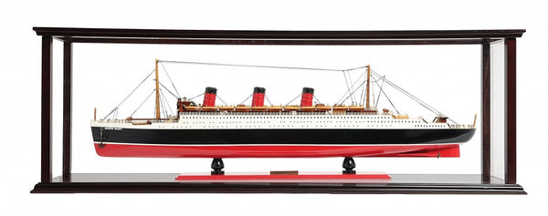 Homeroots 15" Black And Red Solid Wood Hand Painted Rms Queen Mary Large Display Case Model Boat  Solid Wood 401877