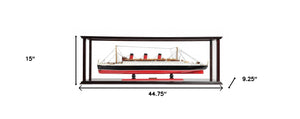 Homeroots 15" Black And Red Solid Wood Hand Painted Rms Queen Mary Large Display Case Model Boat  Solid Wood 401877