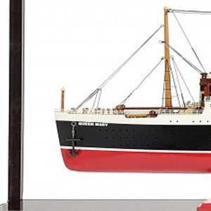 Homeroots 15" Black And Red Solid Wood Hand Painted Rms Queen Mary Large Display Case Model Boat  Solid Wood 401877
