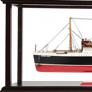 Homeroots 15" Black And Red Solid Wood Hand Painted Rms Queen Mary Large Display Case Model Boat  Solid Wood 401877