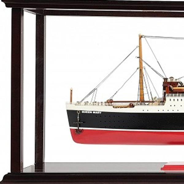 Homeroots 15" Black And Red Solid Wood Hand Painted Rms Queen Mary Large Display Case Model Boat  Solid Wood 401877