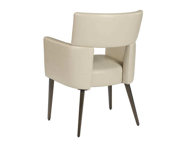 Sunpan Amerie Contemporary Dining Armchair with Unique Cutout Design and Antique Brass Legs for Modern Spaces Castillo Cream
