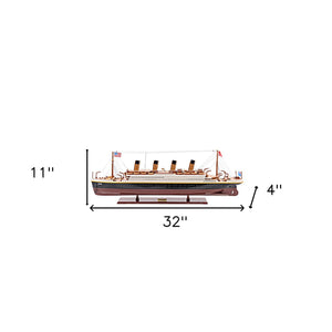 Homeroots 11" Black And Red 1912 Rms Titanic Medium Boat Hand Painted Decorative Boat  Solid Wood 401880