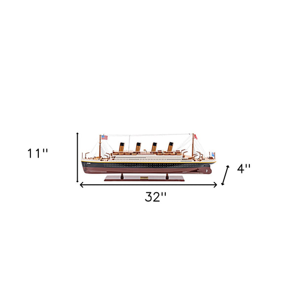 Homeroots 11" Black And Red 1912 Rms Titanic Medium Boat Hand Painted Decorative Boat  Solid Wood 401880