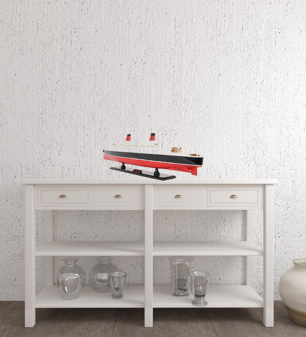 HomeRoots 11" Black and Red Hand-Painted Decorative Boat – Unique Nautical Centerpiece for Coastal Decor 401883