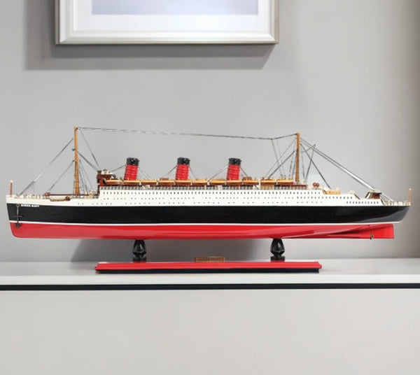 HomeRoots 5" Hand-Painted RMS Queen Mary Model Boat in Black and Red - Stunning Nautical Décor for Collectors 401884