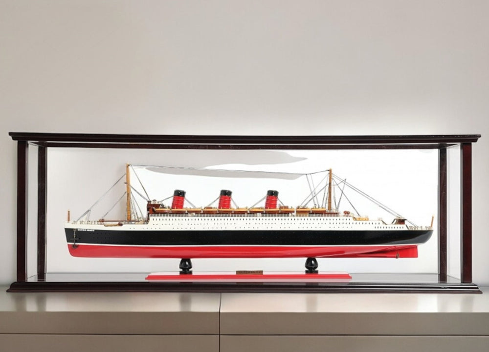 Homeroots 16" Black And Red Solid Wood Hand Painted Rms Queen Mary Medium Display Case Model Boat  Solid Wood 401885
