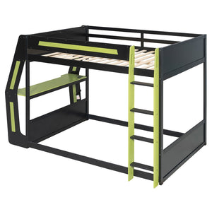 English Elm Full-size Gaming Loft Bed with Integrated Rgb Desk Usb Ports and Esports Frame Green LT000239AAG