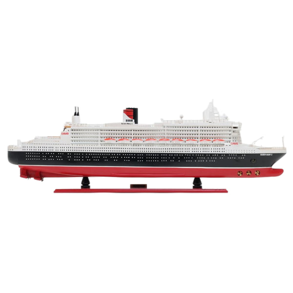 Homeroots 13" Black And Red Rms Queen Mary Ii Large Boat Hand Painted Decorative Boat  Solid Wood 401889