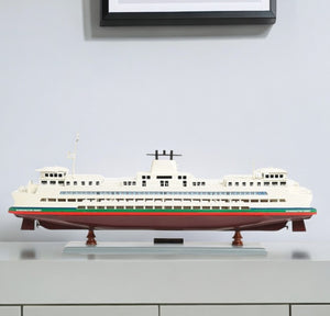 Homeroots 11" Brown And White Washington Ferry Boat Hand Painted Decorative Boat  Solid Wood 401890