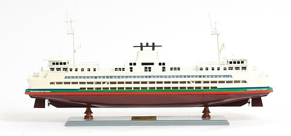 Homeroots 11" Brown And White Washington Ferry Boat Hand Painted Decorative Boat  Solid Wood 401890