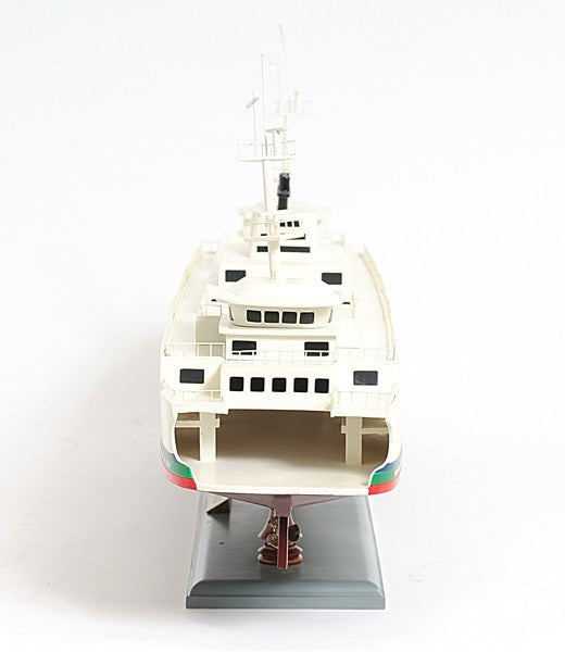 Homeroots 11" Brown And White Washington Ferry Boat Hand Painted Decorative Boat  Solid Wood 401890