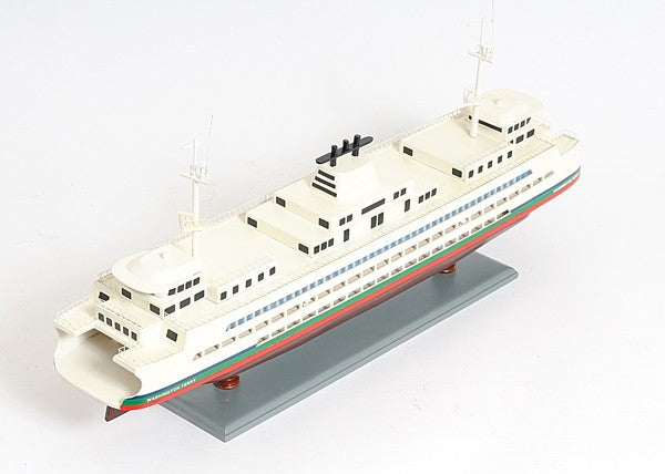 Homeroots 11" Brown And White Washington Ferry Boat Hand Painted Decorative Boat  Solid Wood 401890