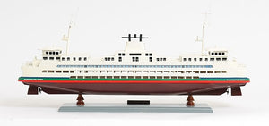 Homeroots 11" Brown And White Washington Ferry Boat Hand Painted Decorative Boat  Solid Wood 401890